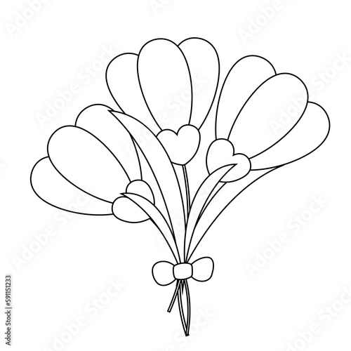 Flower snowdrop bouquet with bow in black and white