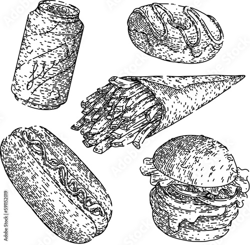 junk food fat set sketch hand drawn vector