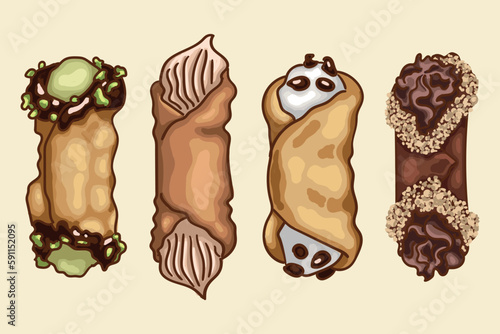Traditional Sicilian dessert Canoli set