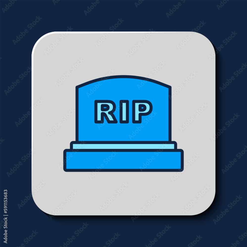 Filled outline Tombstone with RIP written on it icon isolated on blue background. Grave icon. Vector Filled outline Tombstone with RIP written on it icon isolated on blue background. Grave icon. Vector