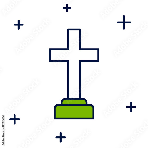 Filled outline Man graves funeral sorrow icon isolated on white background. The emotion of grief, sadness, sorrow, death. Vector