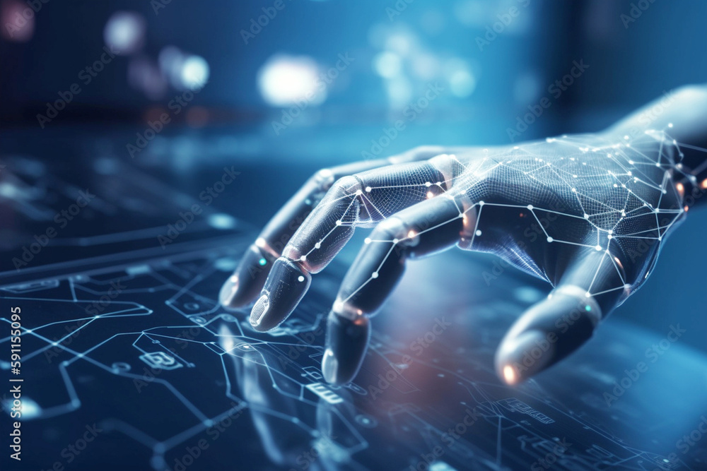 abstract digital hand with finger, artificial intelligence and ...