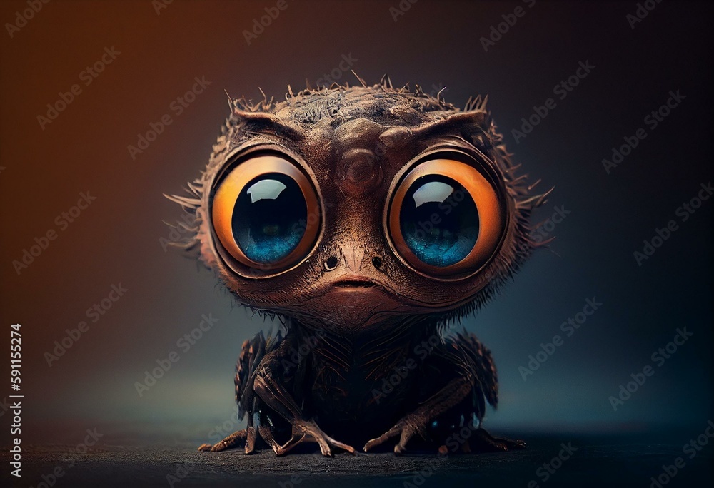 small alien with big head and big eyes, generative AI
