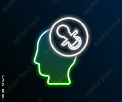 Glowing neon line Baby dummy pacifier icon isolated on black background. Toy of a child. Colorful outline concept. Vector