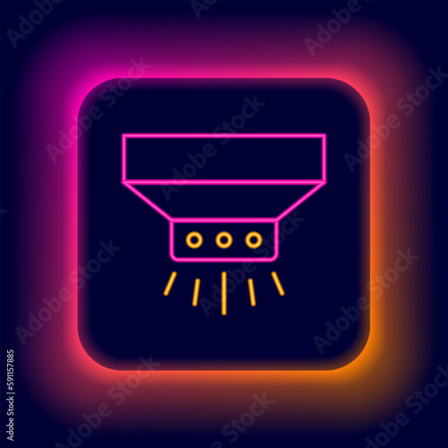 Glowing neon line Fire sprinkler system icon isolated on black background. Sprinkler, fire extinguisher solid icon. Colorful outline concept. Vector