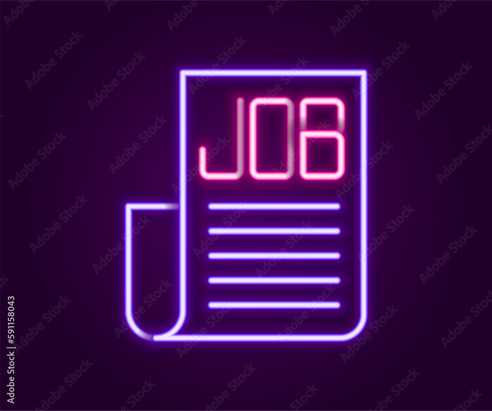 Glowing neon line Search job icon isolated on black background. Recruitment or selection concept. Human resource and recruitment for business. Colorful outline concept. Vector Glowing neon line Search job icon isolated on black background. Recruitment or selection concept. Human resource and recruitment for business. Colorful outline concept. Vector