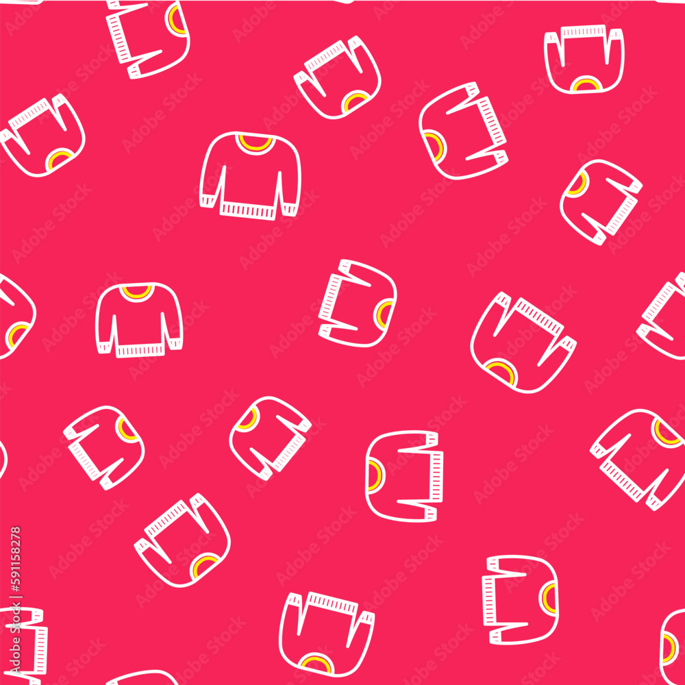 Line Sweater icon isolated seamless pattern on red background. Pullover icon. Sweatshirt sign. Vector Line Sweater icon isolated seamless pattern on red background. Pullover icon. Sweatshirt sign. Vector