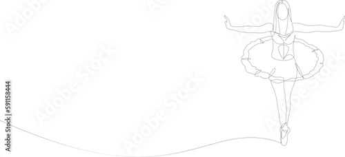 One single line drawing of young woman ballet dancer perform beauty classic dance at stage of opera house. Continuous line ballet performance concept. Vector illustration.