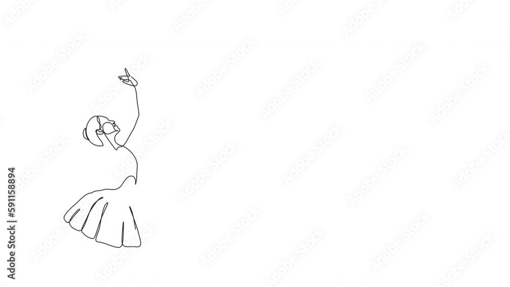 Self-drawing simple animation of continuous one line of Woman ballet dancer. Drawing by hand, black single line on a white background. Self-drawing simple animation of continuous one line of Woman ballet dancer. Drawing by hand, black single line on a white background.