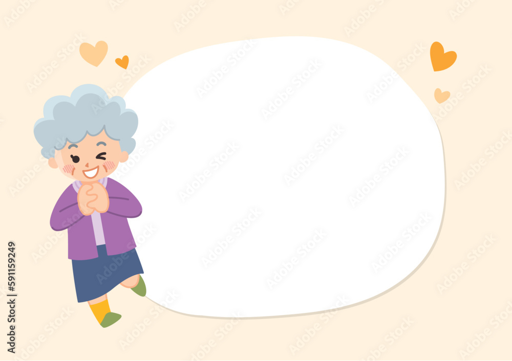 シニア女性と吹き出しのイラストセット