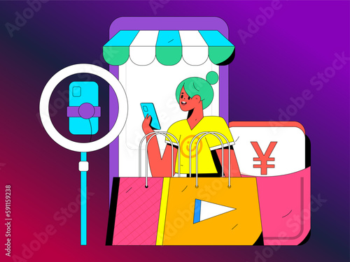 Internet celebrity e-commerce characters vector Internet hand-drawn illustration with live streaming
