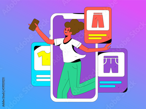 Internet celebrity e-commerce characters vector Internet hand-drawn illustration with live streaming
