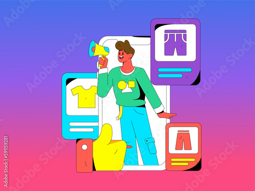 Internet celebrity e-commerce characters vector Internet hand-drawn illustration with live streaming
