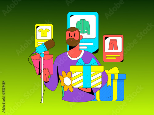 Internet celebrity e-commerce characters vector Internet hand-drawn illustration with live streaming
