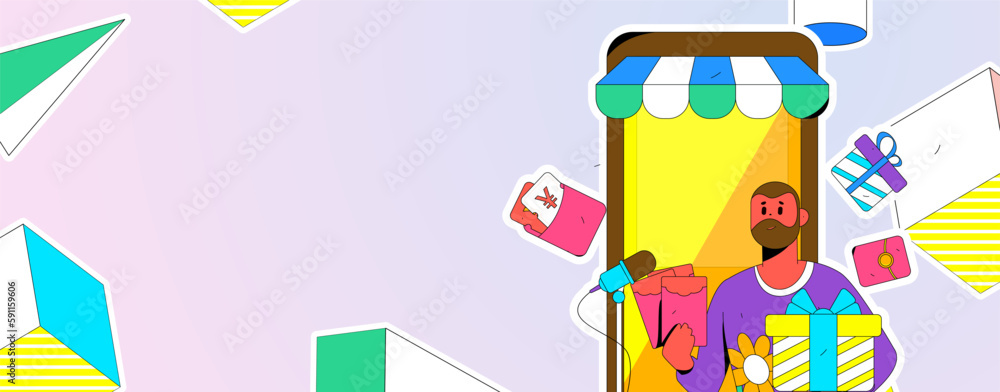Internet celebrity e-commerce characters vector Internet hand-drawn illustration with live streaming
