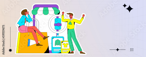 Internet celebrity e-commerce characters vector Internet hand-drawn illustration with live streaming

