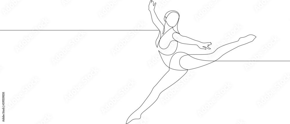 Continuous drawing in one line style of happy woman stretching. Elegant female dancer vector illustration. Continuous drawing in one line style of happy woman stretching. Elegant female dancer vector illustration.