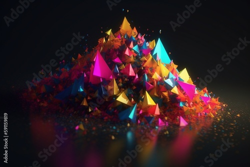 A colorful abstract design with triangles, Generative AI © Italo