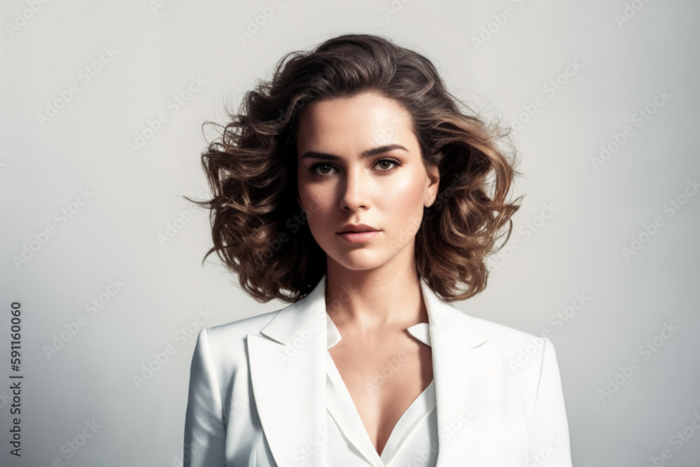Beautiful business woman on a gray background. Generative AI. Beautiful business woman on a gray background. Generative AI.