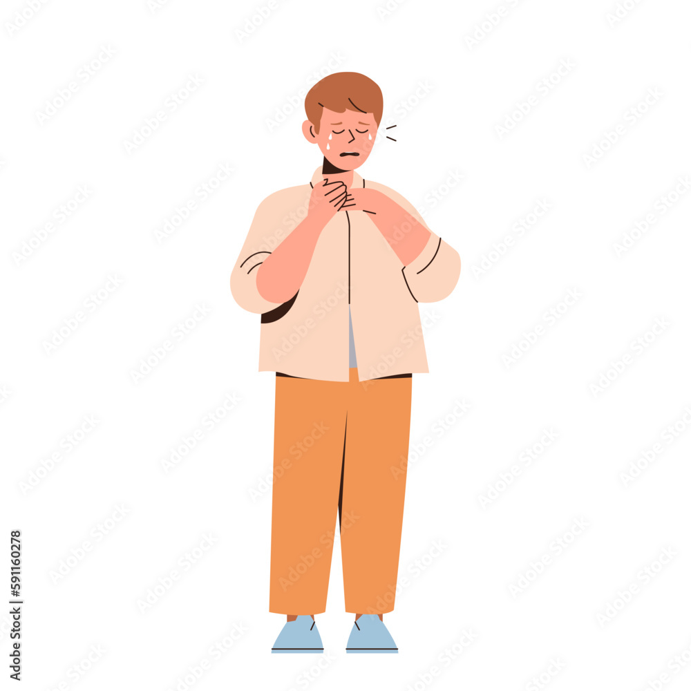 Little schoolboy cartoon character crying with tears feeling unhappy and sad isolated on white Little schoolboy cartoon character crying with tears feeling unhappy and sad isolated on white