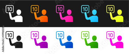 Set Assessment of judges icon isolated on black and white background. Vector