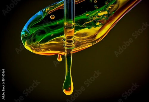 Medical marijuana concept Macro detail of dropper with CBD oil and cannabis live resin extraction isolated on white. Generative AI