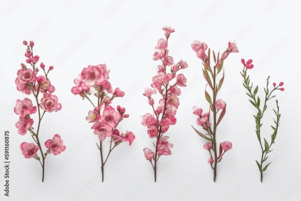 A bunch of pink flowers with the word cherry on the top.