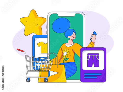 Internet celebrity e-commerce characters vector Internet hand-drawn illustration with live streaming
