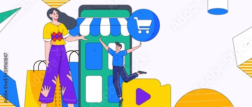 Internet celebrity e-commerce characters vector Internet hand-drawn illustration with live streaming
