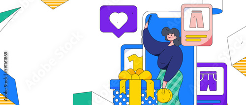 Internet celebrity e-commerce characters vector Internet hand-drawn illustration with live streaming
