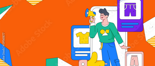 Internet celebrity e-commerce characters vector Internet hand-drawn illustration with live streaming

