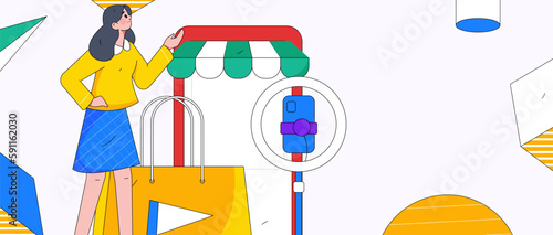 Internet celebrity e-commerce characters vector Internet hand-drawn illustration with live streaming
