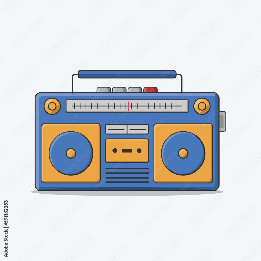 illustration of a retro boombox cassette player tape recorder retro tech 90s 80s nostalgia 