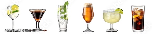Fotografia collection of drinks isolated on transparent background, Generative Ai