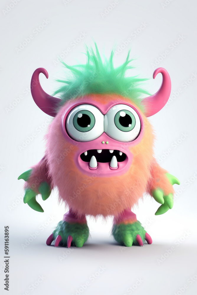 Fototapeta premium Little monster isolated on white background. Ai generated.