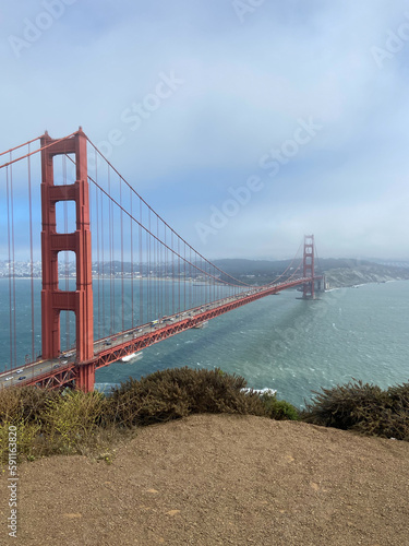 View of the Golden Gate Bridge from the Battery Spencer overlook in Sausalito, California, USA.