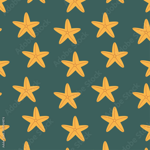 Vector seamless marine pattern with starfish. Ocean life and sea creatures or animals. Nautical background.