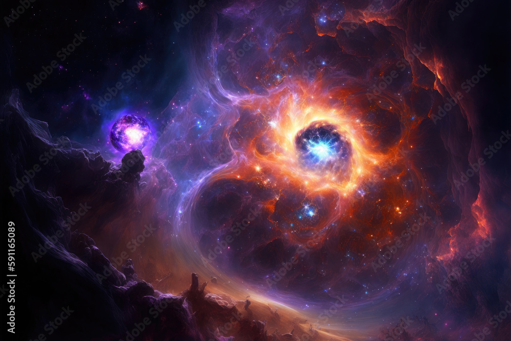 Majestic release of energy of cosmic star collapse in deep space wallpaper. Generative AI illustration. Majestic release of energy of cosmic star collapse in deep space wallpaper. Generative AI illustration.