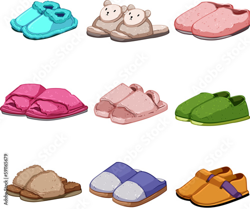 kid slippers set cartoon vector illustration