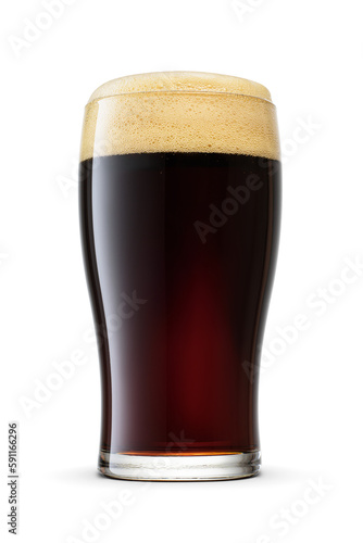 Canvas Print Tulip pint glass of fresh dark stout beer with cap of foam isolated on white background