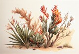 watercolor illustration of some desert plants. Generative AI