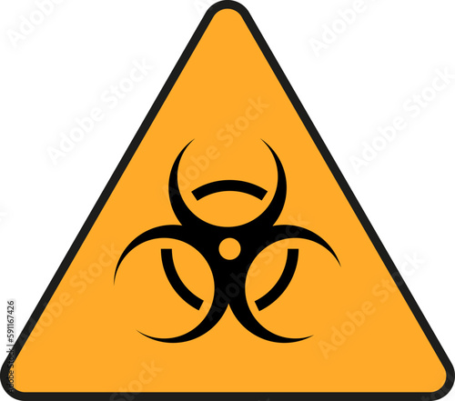 A biohazard sign. Black triangle with yellow background. Icon. Vector flat illustration.