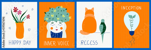 Vector illustrations for a card or poster. wishing a happy day, a break, a rest, a start