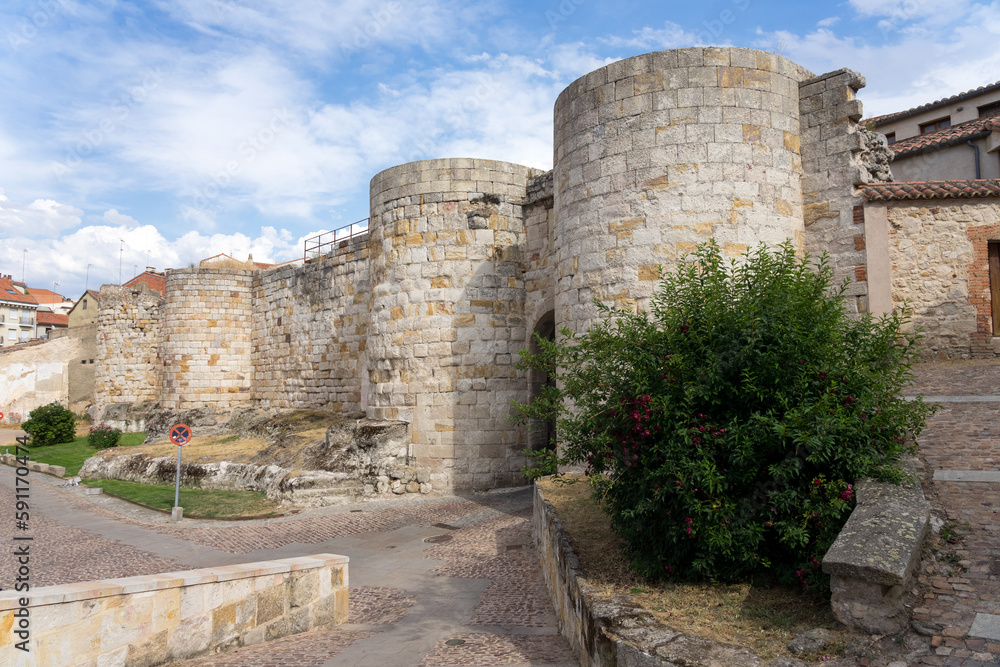 Medieval walls of the beautiful city of Zamora in a sunny day, Castilla y Leon, Spain.