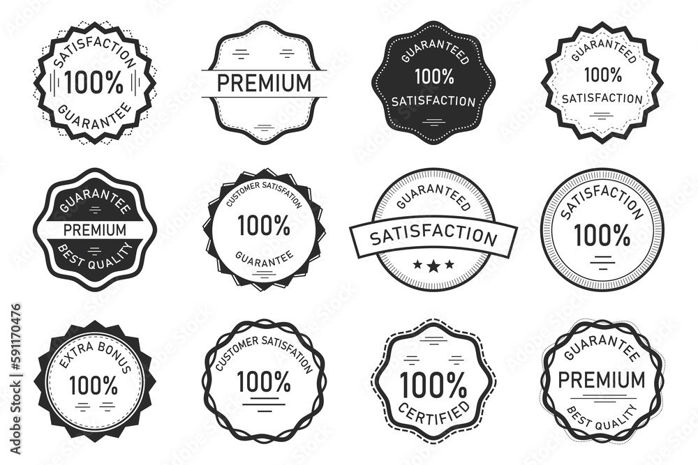 Satisfaction and premium badges collection. Set of guaranteed, premium, extra bonus badges