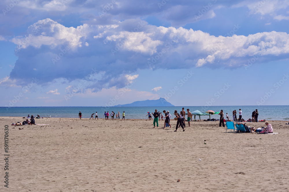 Marina di Latina in the spring with mount Circeo in the background