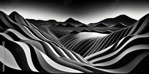 A colorful abstract background with wavy lines and curves in the shape of mountains and hills. Generative AI