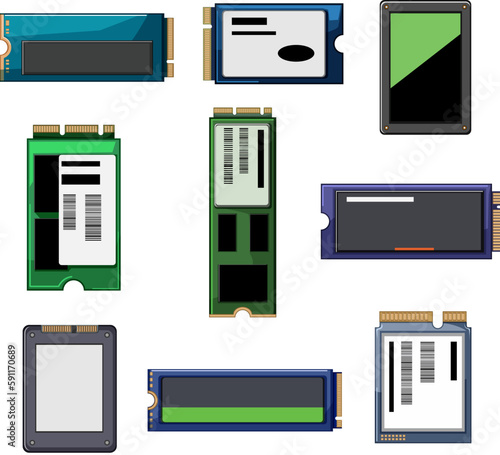 ssd storage set cartoon vector illustration