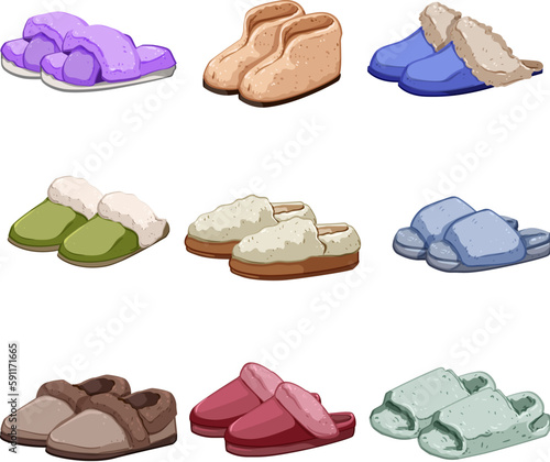 woman slippers set cartoon vector illustration