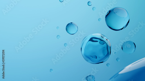 Wallpaper Mural Bubble of water or hydrogen on blue background. Scientific and renewable energy concept. 3D rendering. Torontodigital.ca